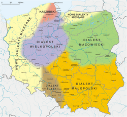 Mapa de los dialectos hablados en Polonia