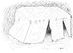 Cabaña de pieles construida dentro de la cueva de Lazaret