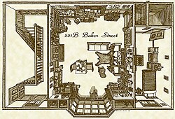 Plano del 221B de Baker Street mostrando su disposición urbana.