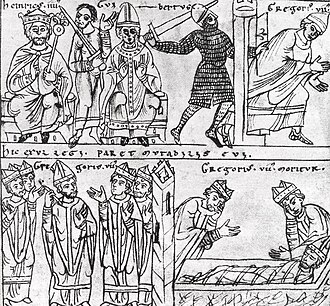 Ilustración del Códice Jenesis Bose sobre la expulsión de Gregorio VII