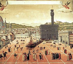 Pintura antigua que ilustra la ejecución de Girolamo Savonarola