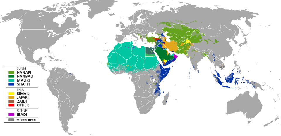 Mapa de distribución geográfica de las escuelas madhab