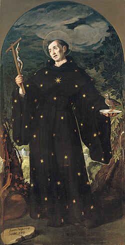 San Nicolás de Tolentino, protector de las ánimas del Purgatorio.