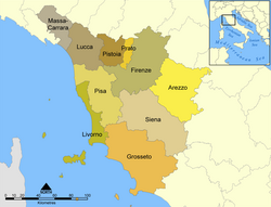 Mapa detallado de las provincias de la región de la Toscana