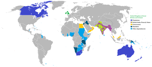 Mapa de territorios del Imperio británico en 1920
