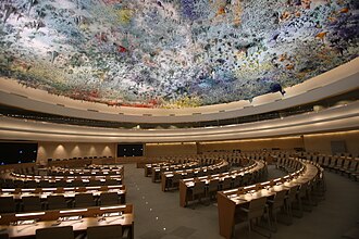 Sala de los Derechos Humanos y la Alianza de Civilizaciones con la cúpula decorada por Miquel Barceló en Ginebra, Suiza.