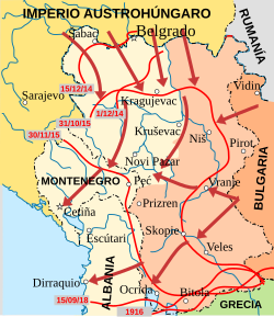 Mapa de la evolución del frente en los Balcanes