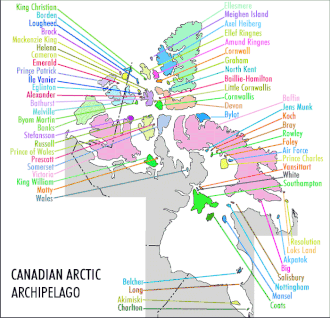 Mapa de referencia de las islas árticas canadienses