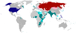 Mapa mundial de 1945 reflejando las superpotencias iniciales