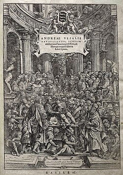 Frontispicio original de la obra De humani corporis fabrica de Vesalio