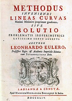 Portada histórica de una obra de Euler