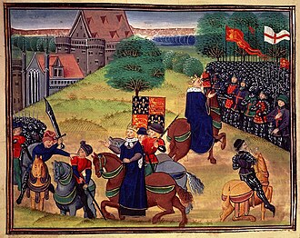 Ilustración medieval que representa la muerte de Wat Tyler a manos de William Walworth ante la presencia del rey Ricardo II.