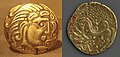 Moneda celta atribuida a los parisios con diseño derivado de modelos griegos.
