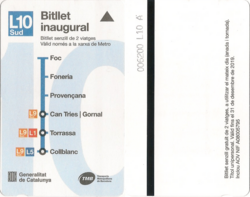 Billete inaugural de la estación de Provençana