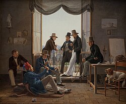 Un grupo de artistas daneses en Roma, pintada por Constantin Hansen, 1837