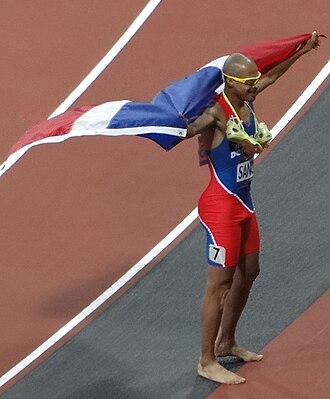 Félix Sánchez celebrando su victoria en los Juegos Olímpicos de Londres 2012