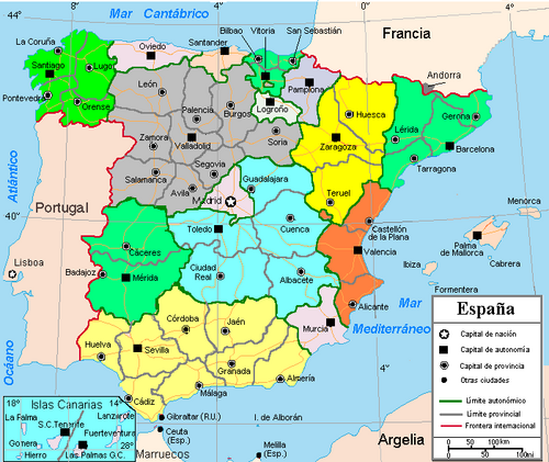 Mapa de capitales, provincias y comunidades autónomas españolas