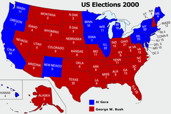 Mapa electoral detallado con los resultados de las elecciones presidenciales de Estados Unidos del año 2000.