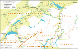 Mapa del territorio helvético bajo dominio romano