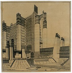 Ejemplo de arquitectura futurista de Antonio Sant'Elia