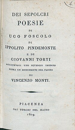 Edición de Dei sepolcri de 1809, el poema más famoso de Ugo Foscolo