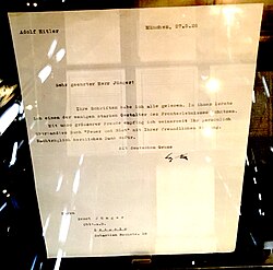 Carta de Adolf Hitler a Ernst Jünger