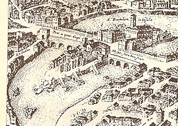 Vista de la isla Tiberina en un grabado de 1593