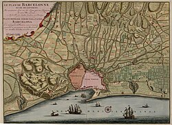 Plano de Barcelona en 1706 por Nicolaes Visscher