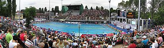 Vista del Complejo Nacional de Natación Hajós Alfréd durante competiciones europeas