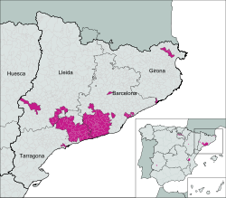 Mapa detallado de la región productora del Cava en Cataluña