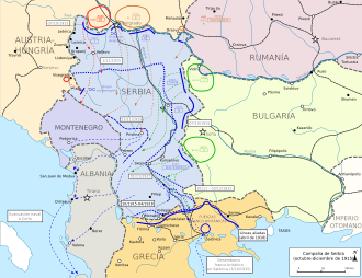 Mapa de las operaciones de la campaña de Serbia en 1915