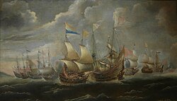 Pintura de la Batalla de las Dunas realizada alrededor de 1650.