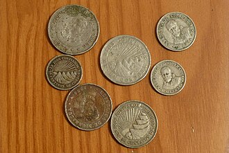Colección de billetes y monedas de córdobas anteriores al periodo de la Revolución Sandinista