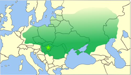 Mapa del Imperio huno extendiéndose desde Asia Central hasta el Báltico.
