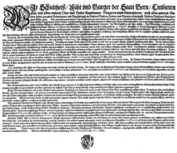 Edicto de la ciudad de Berna declarando la devaluación del batzen