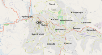 Mapa que muestra los principales suburbios de Kigali