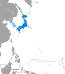 Mapa que muestra la extensión del lenguaje japonés en el este asiático y archipiélagos cercanos.