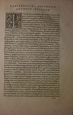 Página preliminar de la edición de Amiano Marcelino elaborada por Accorso con dedicatoria a Anton Fugger.