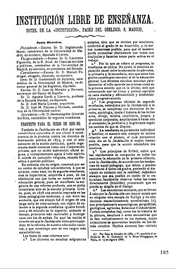 Anuncio oficial impreso de la Junta Directiva de la ILE para el curso académico 1889-1890.
