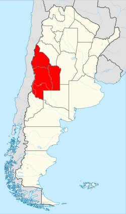Ubicación geográfica de la región de Cuyo en el mapa de Argentina