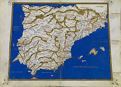 Mapa moderno de Hispania añadido a los mapas originales de la Geographia de Ptolomeo