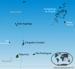 Mapa de la república de Mauricio incluyendo el archipiélago de Chagos