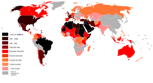 Mapa de la distribución mundial de la diáspora árabe