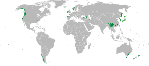 Distribución original de los bosques lluviosos templados