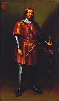 Retrato imaginario de Fernando I de Aragón realizado por Manuel Aguirre y Monsalbe.