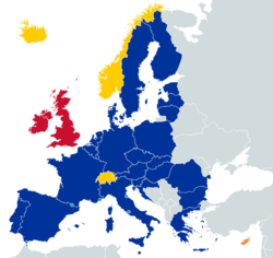 Mapa geopolítico que muestra la participación y las excepciones en el espacio Schengen.