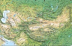 Mapa físico que abarca desde el Cáucaso hasta Mongolia