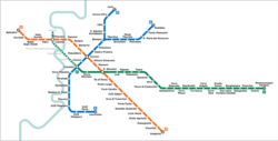 Esquema técnico o representación cartográfica de las líneas del metro.