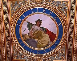Detalle del techo pintado por Cesare Maccari en el Palazzo Madama