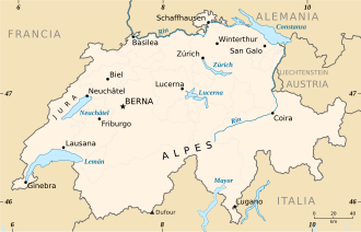 Mapa general de la localización y límites territoriales de Suiza